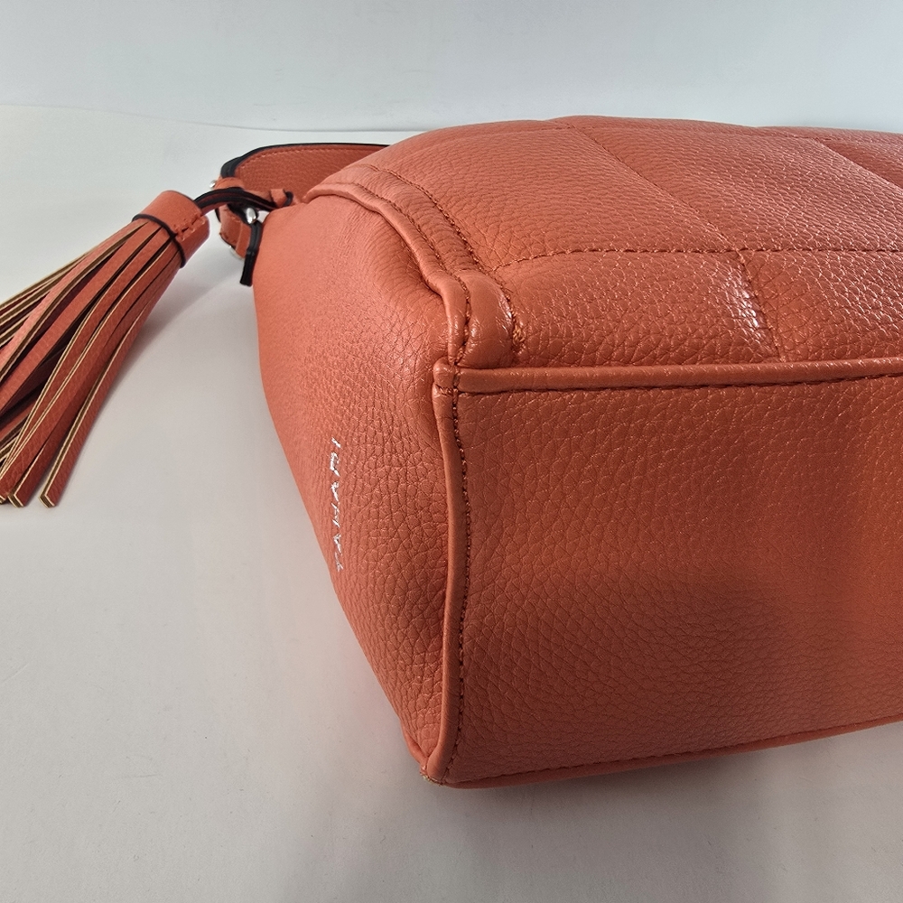 Tahari Orange Quilted Leather Hobo with Tassel - Picture 7 of 12